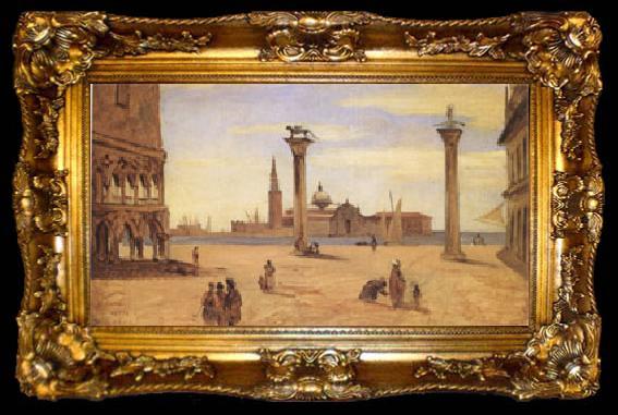 framed  Jean Baptiste Camille  Corot Venice,the Piazzetta,August-September (mk05), ta009-2